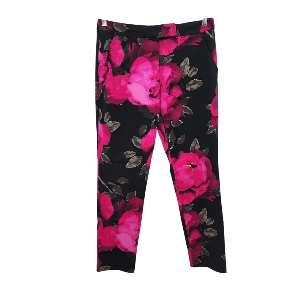 Trina Turk style 169506 Pants‎ Floral Black Pink Cut 6469 Size 6 Casual Office